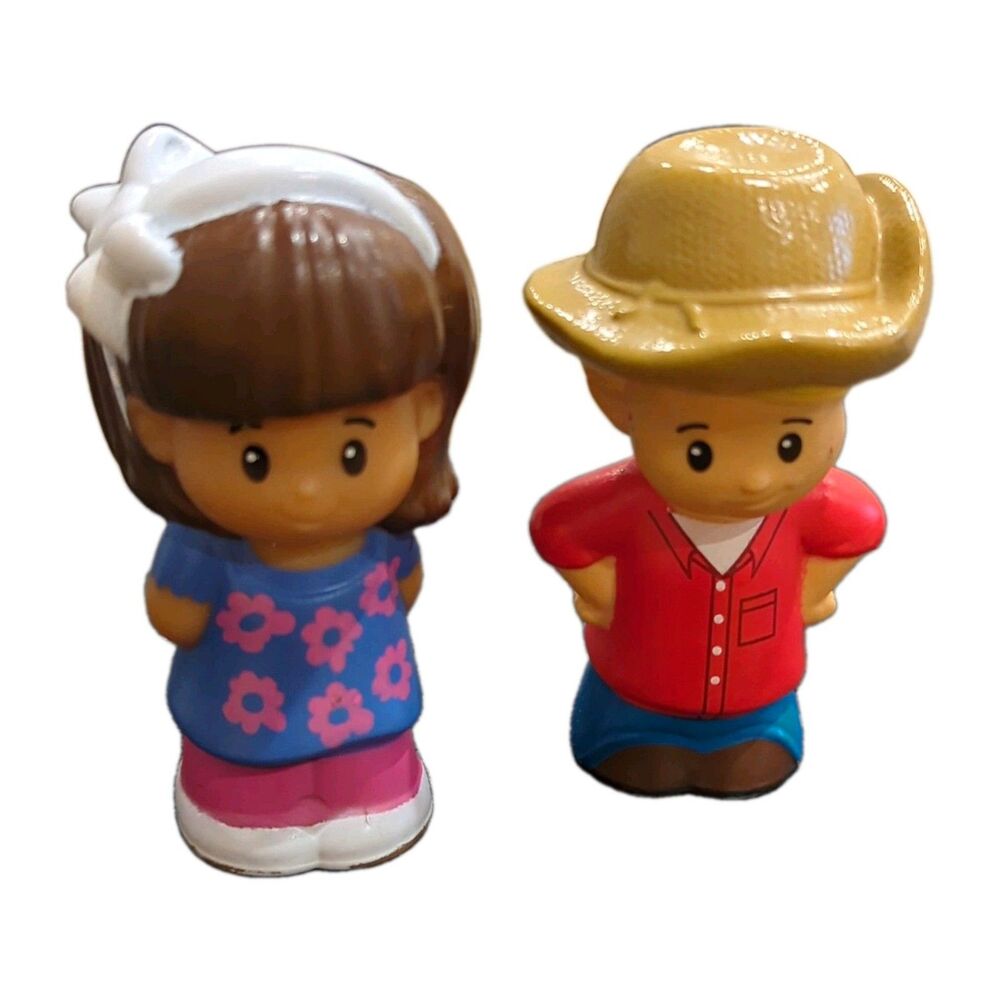Fisher-Price Little People Girl Figure w/ Bow & Boy Figure w/ Cowboy Hat Lot